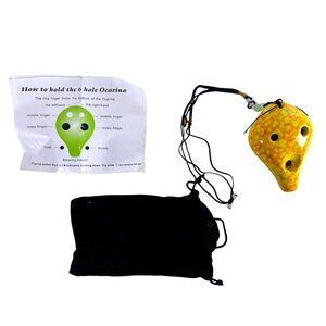 6 Hole Ceramic Ocarina Yellow Orange Speckled w Case & Chart New Open Box